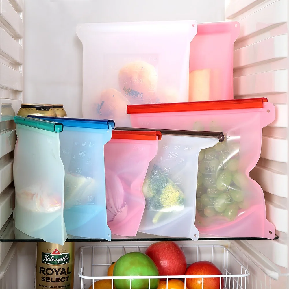 Large Reusable Leakproof Zipper Preservation Freezer sandwich Cooking Silicone Food Storage Bags With Timer