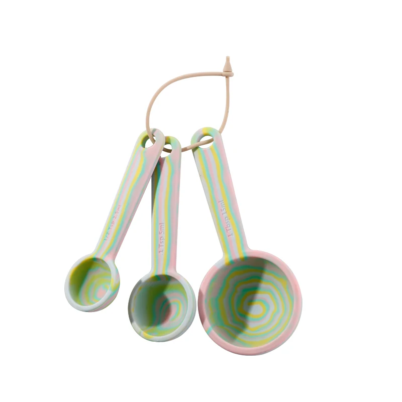 Оптовая продажа 100% пищевые силиконовые многоцветные прочные портативные японские мерные ложки