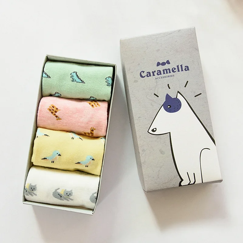 4 Pairs Spring Autumn young girls low cut Cute Cartoon cheap women ankle socks