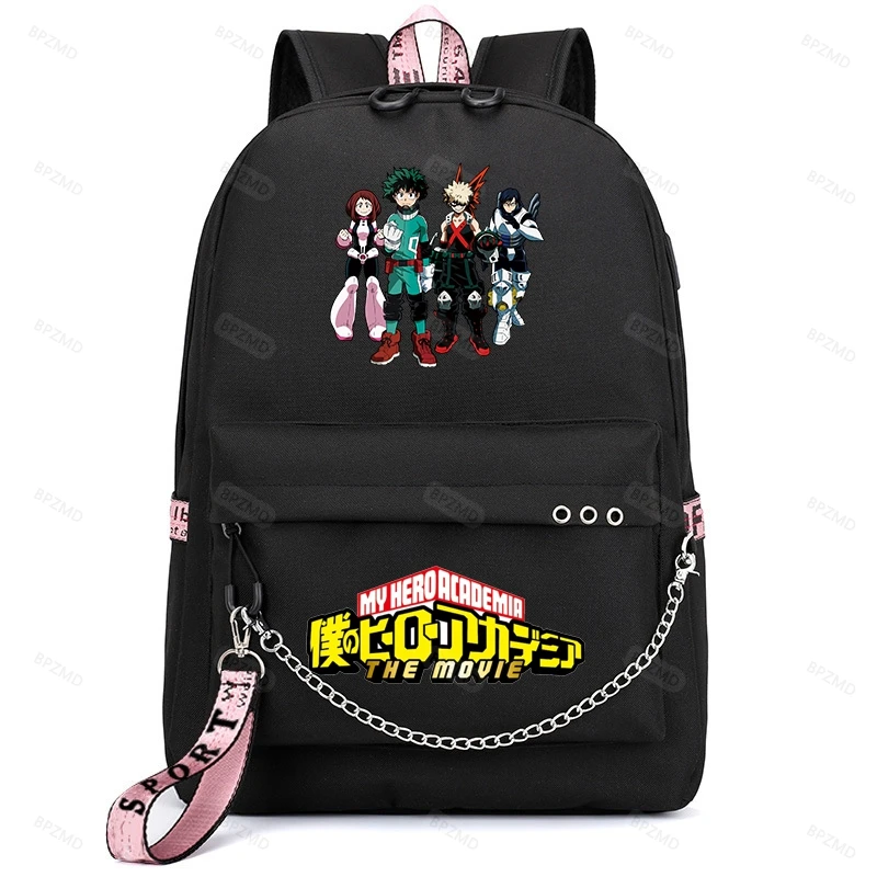 Anime My Hero Academia Student School Bags for Girls Female Laptop Handbag Large Capacity Backpack With USB Charging Travel Bags