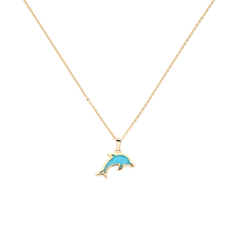 x981709d 2021 Fashion Trendy Cartoon Personal Custom Cute Blue Crystal Dolphin Animal Pendants Gold Plated Necklace For Child