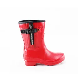 Customized red water women rubber rain boots half wellington boots with zipper design for sale