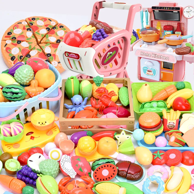 Kids Pretend Play Kitchen Toys Simulation Cutting Food Fruits Vegetables Cooking Interactive Kit Educational Toy For Boy Girl