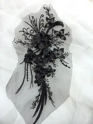3D Flower Applique Beaded Sequins Flower LACE Patch Embossed Beading lace Appliques Mot For Bridal Wedding Dress