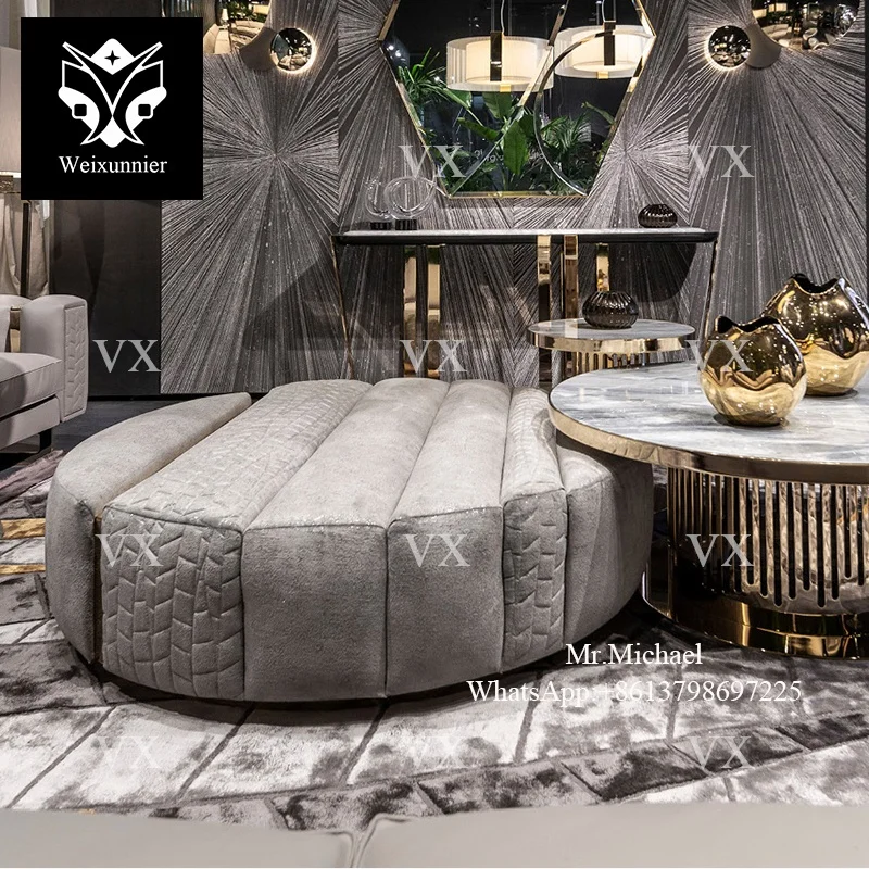 Elegant Round Tufted Leather Ottoman Premium Quality Handcrafted Stylish Addition For Home And Hotel Unique Design Ottoman