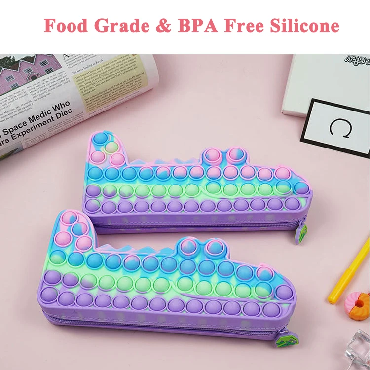 Kids Push Pop Bubble Popper Toy Pen Case Stationery Bag Silicone Fidget Crocodile Pencil Case funda lapiz Women Cosmetic Bags