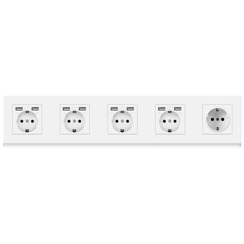 Professional switch factory German plastic panel 5 Gang wall socket plug with 8 USB ports