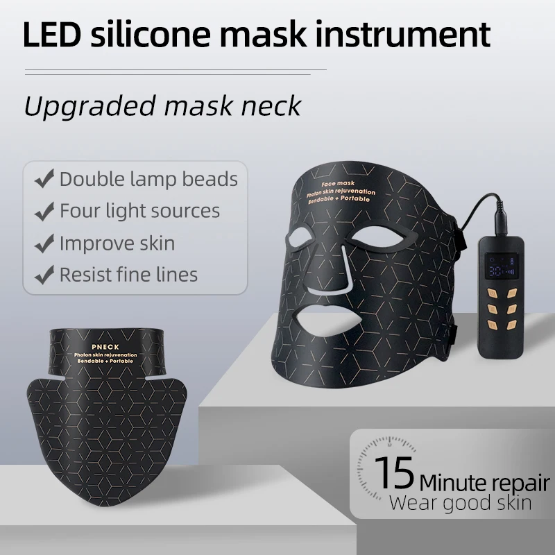 Private Label Flexible SIlicone 660NM 850NM 460NM Blue LED Infra Red Light Therapy facemask and neck kit