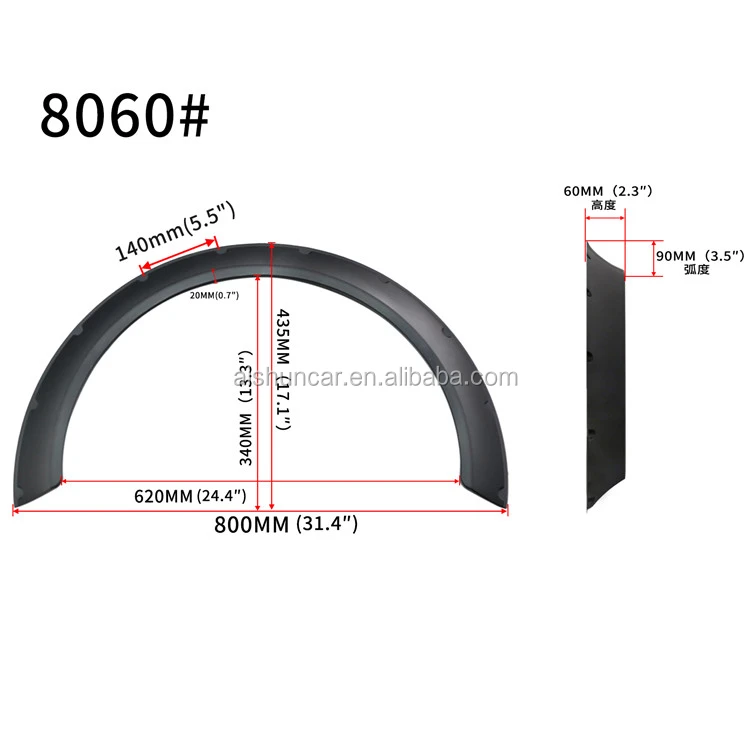 Dtouch 4 Pcs  Car Universal Arch Wide Body Wheel Eyebrow  80*60CM Diameter Car  Fender Flares Matt Black 8060#