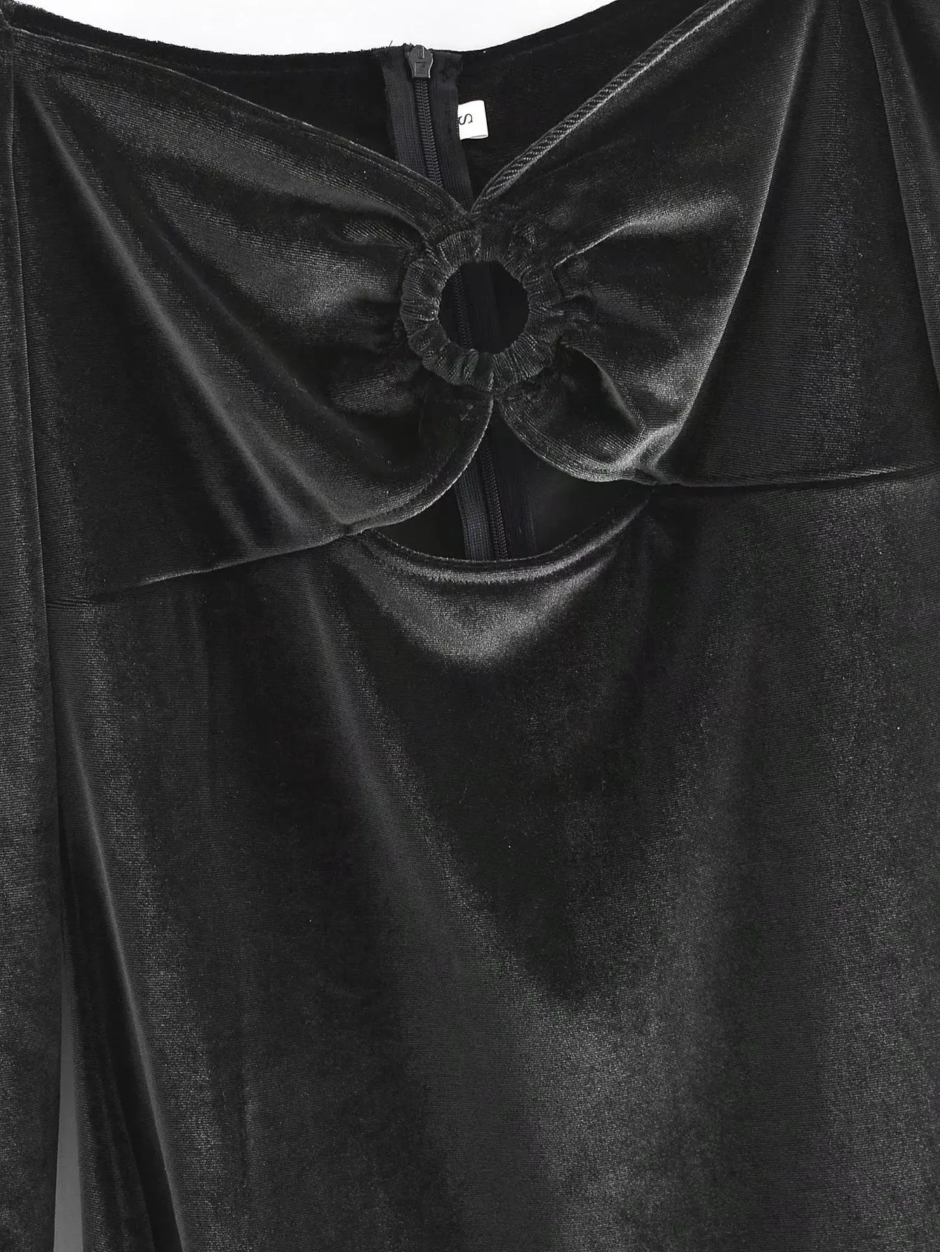 PB&ZA2022 French Retro Black Square Neck Chest Cutout Design Mid-Length Velvet Long Sleeve Dress