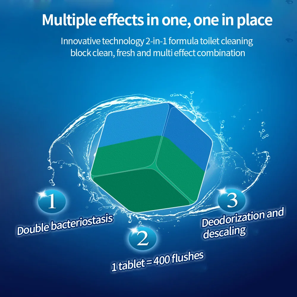 Customized Brand 2-in-1 Fresh Scented Solid Toilet Cleaner Block In-Tank Toilet Cleaner Duo-Cubes