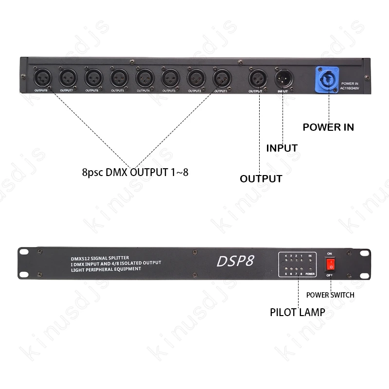 Kinusdjs DMX 8-сторонний распределитель 8CH DMX512 с 8 выходными портами контроллер Диммер сценический световой усилитель сигнала сплиттер