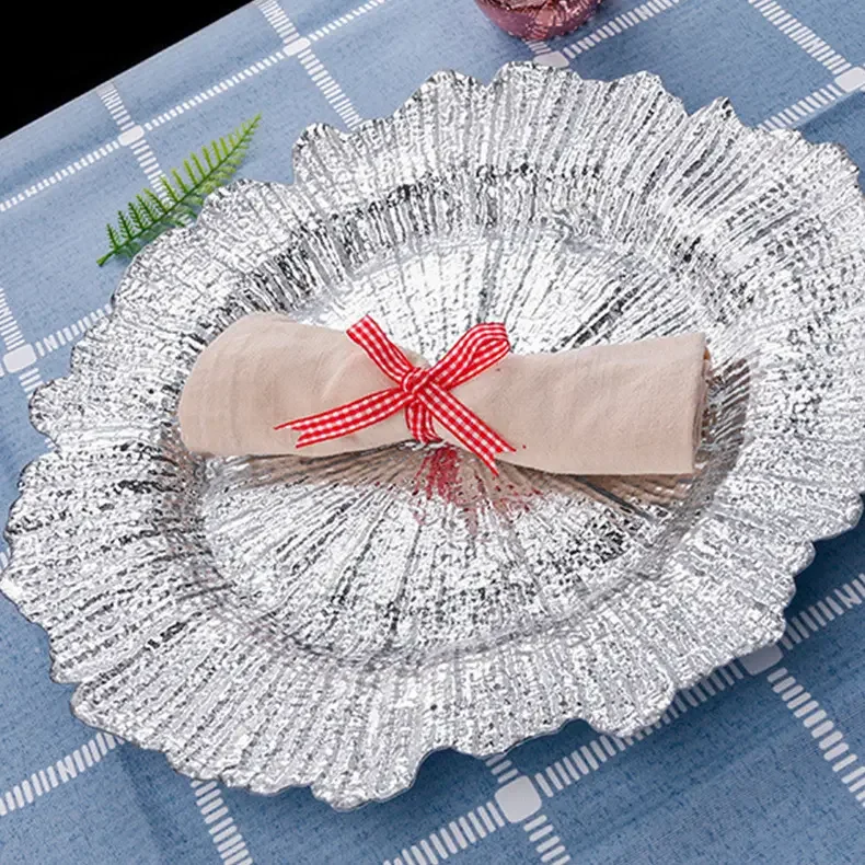 factory directly supply 12 inches Gold and silver Glass plates for wedding kitchen home decoration  gift