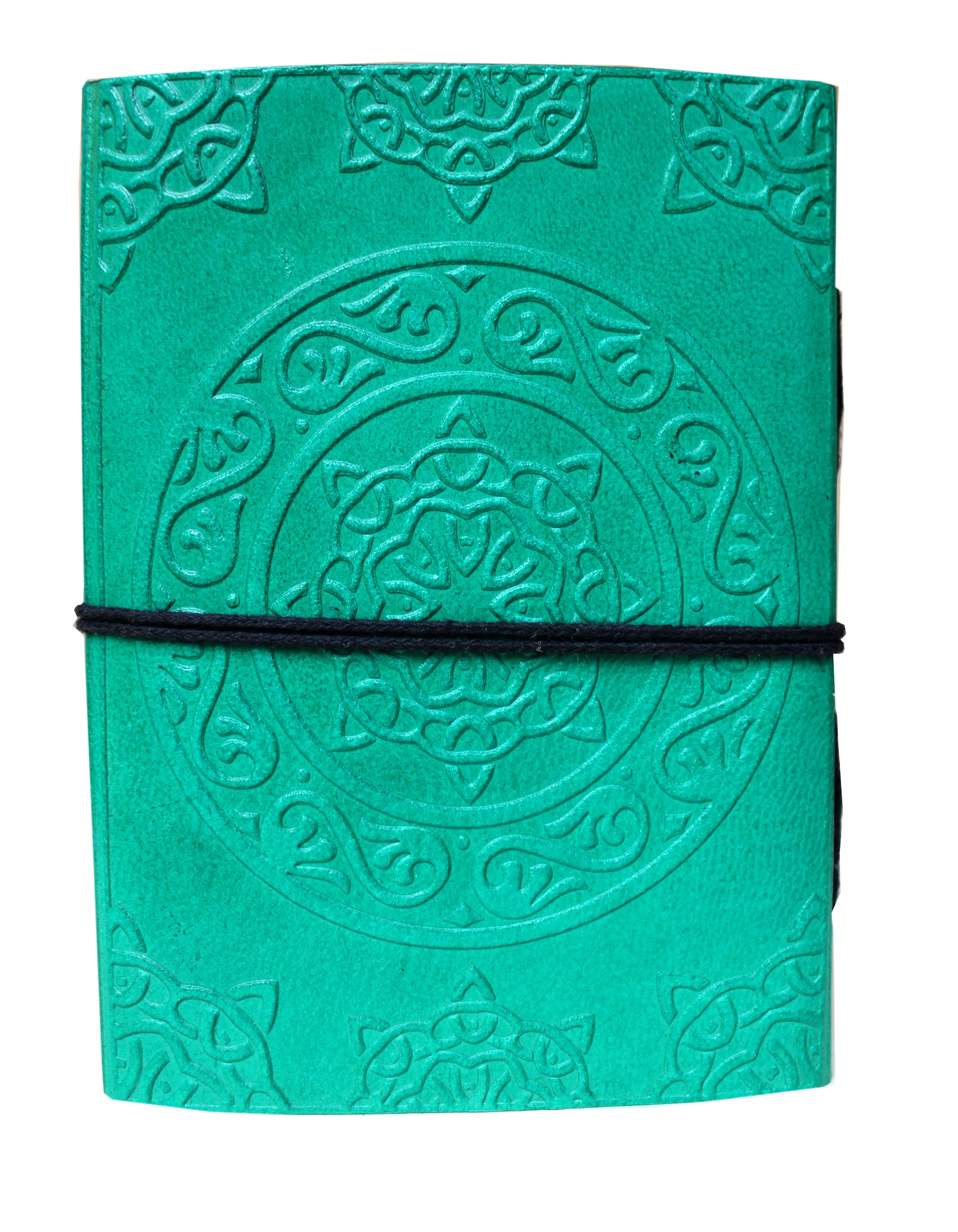 Handmade green color engraved leather journal with green color center stone genuine Leather Designer diaries with cord closure