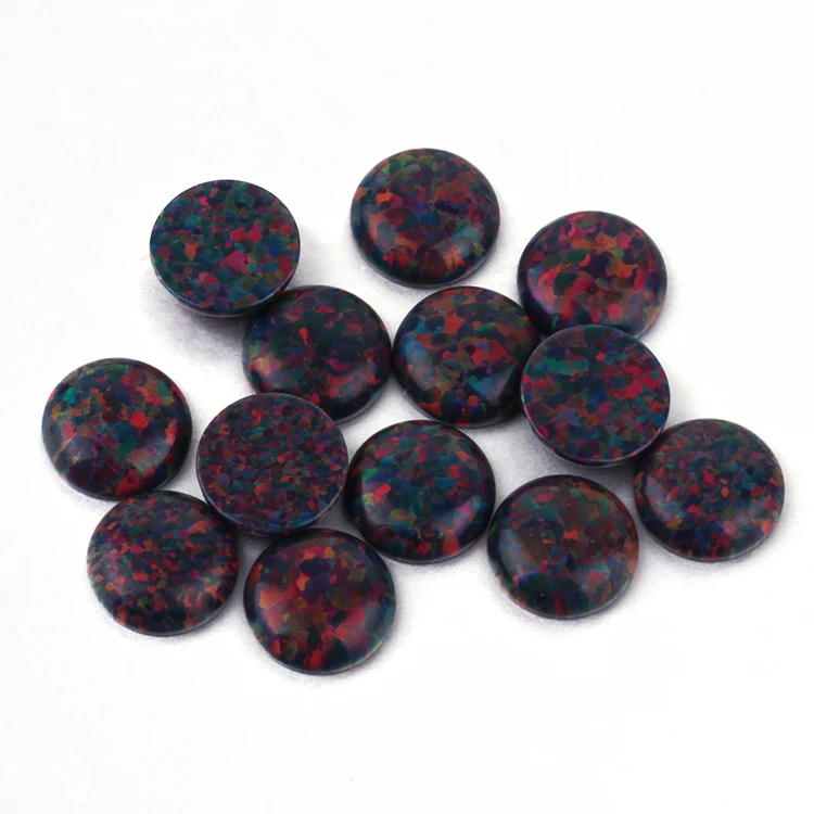 In Stock OP33 Black Fire Opal Stone 6mm Round Cabochon Opal for Jewelry Making