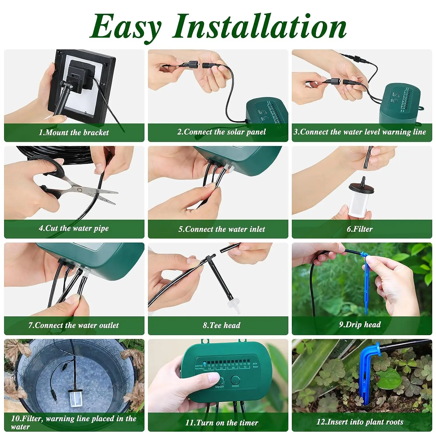 Solar Garden Hydroponics Equipment  Greenhouse Micro Dripper Controllers Kit  Drip  Pumps  Auto Drip Watering Irrigation System
