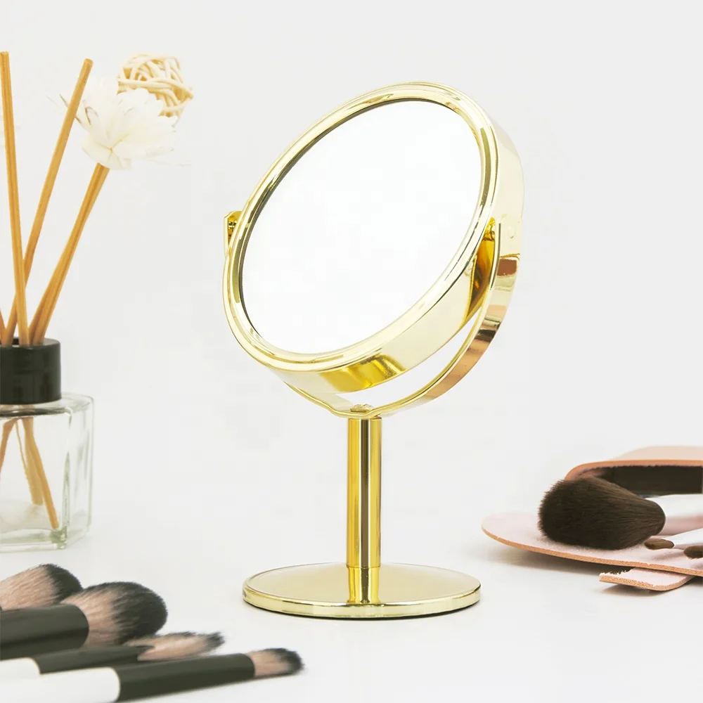 Mirror Factory Directly Light Golden Metal Desktop Double Sided Mirror For Beauty Care