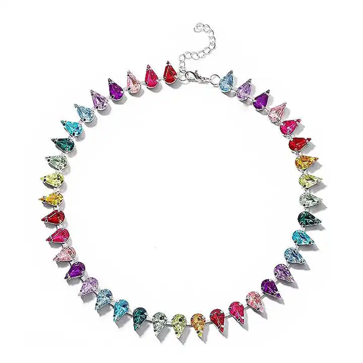 Custom Crystal Colorful Choker Trendy Statement Sparkly Cubic Zirconia Rhinestone Necklace for Women Party Jewelry Manufacturers