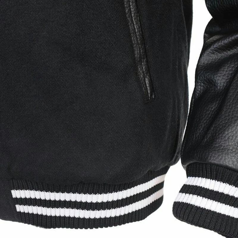  Куртка varsity на заказ/белая кожаная куртка с рукавами черная Шерстяная