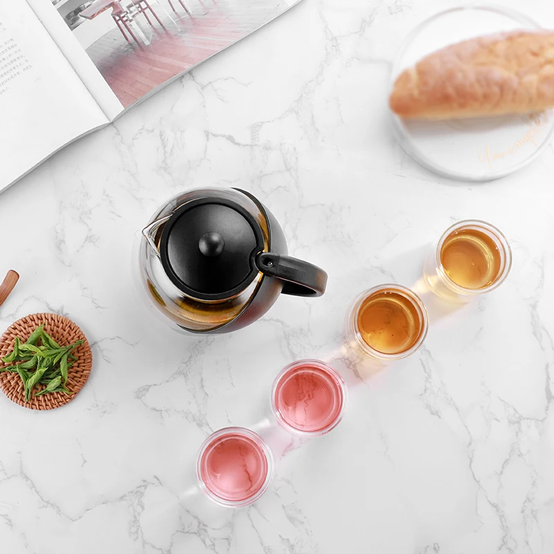 Hot Selling 2021 Transparent High Borosilicate Heat Resistant Glass Tea Infuser Plastic Case With the handle Glass Tea pot