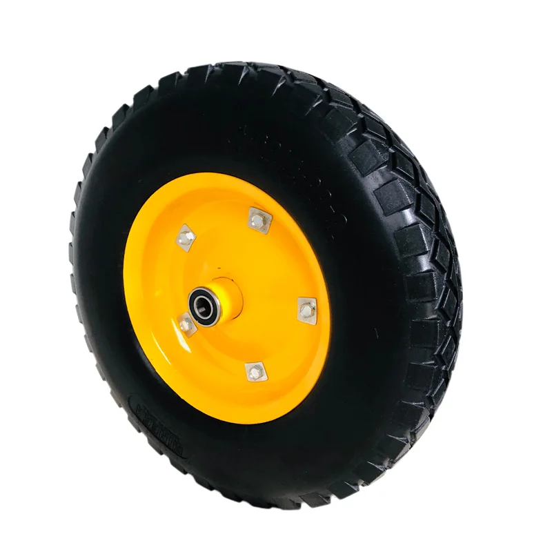 Solid Rubber Puncture Proof Tire Square Pattern PU Foam Wheelbarrow Wheels 4.00-8 16 Inch 4.80/4.00-8 With Metal Hub