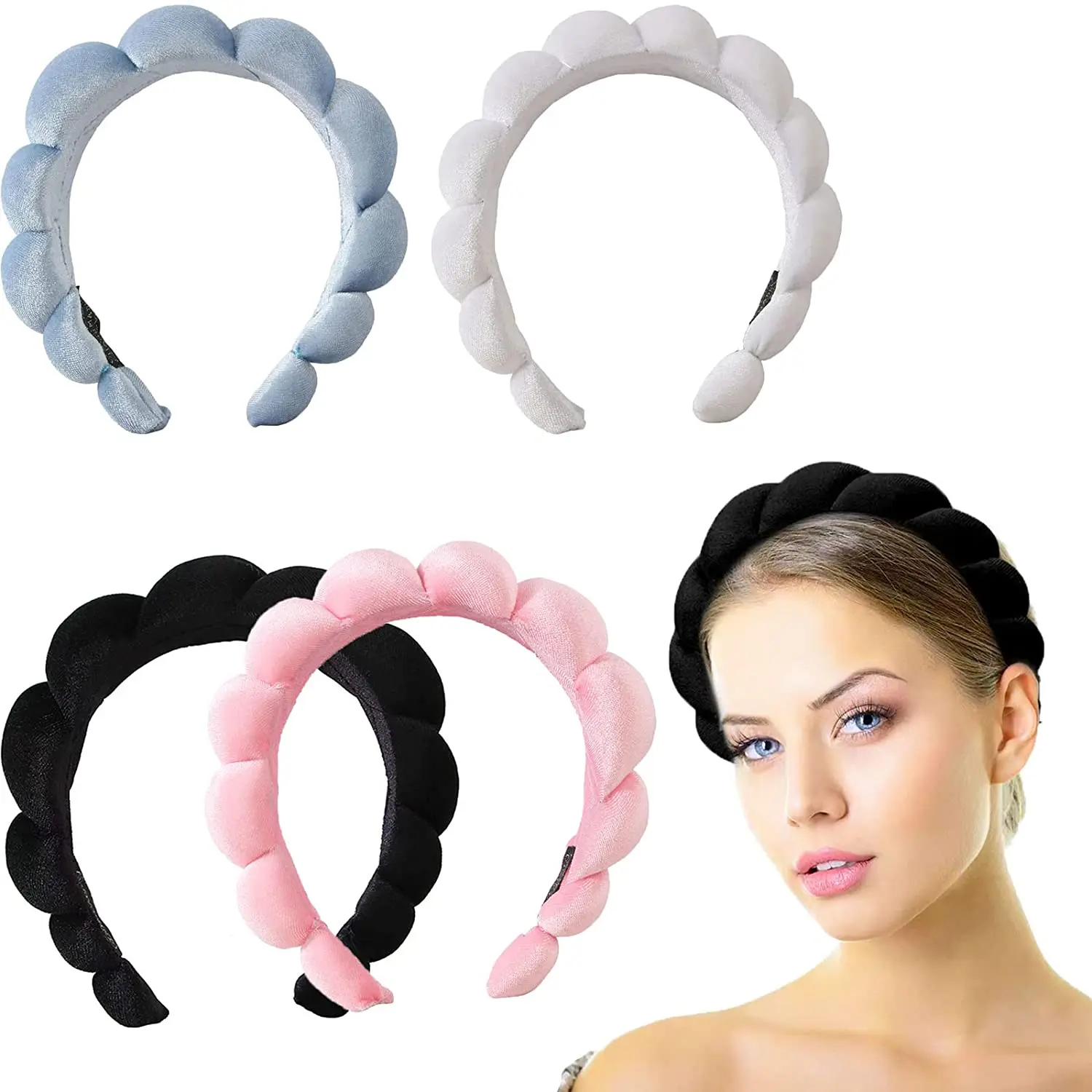 Amazon Hot sale Sponge Spa Headband for Washing Face Wholesale Hair Accessories Girls Plain Fabric Knot Plastic Hair band