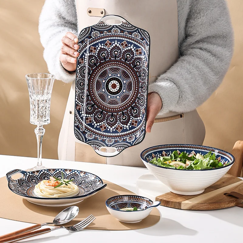 Wholesale Bohemia Style Special Shaped Porcelain Tableware Bowls Dinner Plate