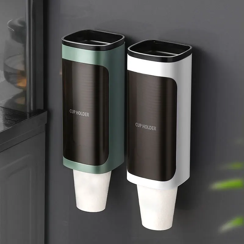 Household wall mounted disposable automatic cup remover punch free water dispenser rack paper cup holder