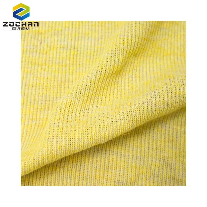 Natural French 300gsm 70% linen 30% polyester 1*1 yellow melange rib interlock knitting fabric for autumn clothing