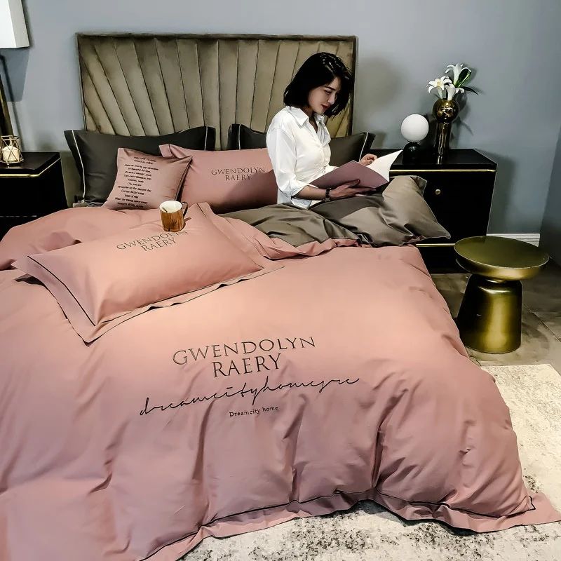 
Factory direct sell modern simple design 4 piece 100% cotton king size comforter duvet cover bedding set 