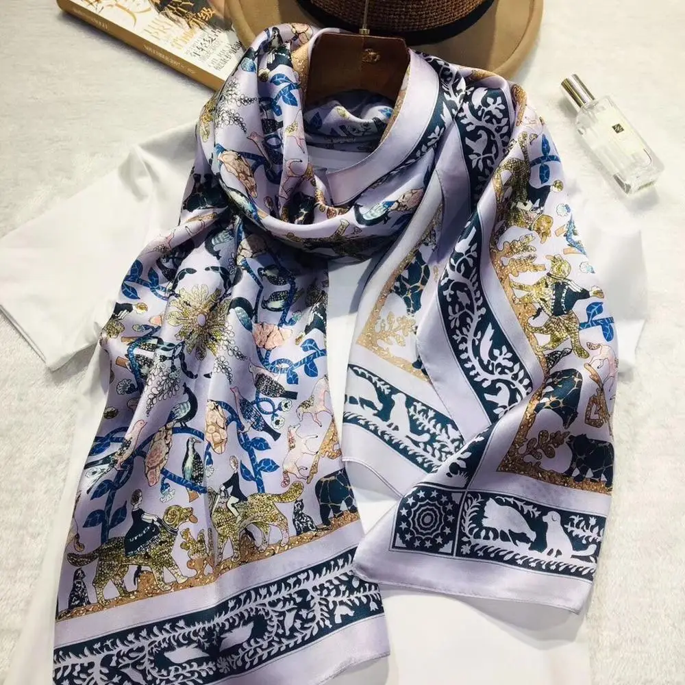 170*55 см Модный дизайн фабричная доставка жесткая шелковая ткань цифровая печать Шелковый кафтан шаль