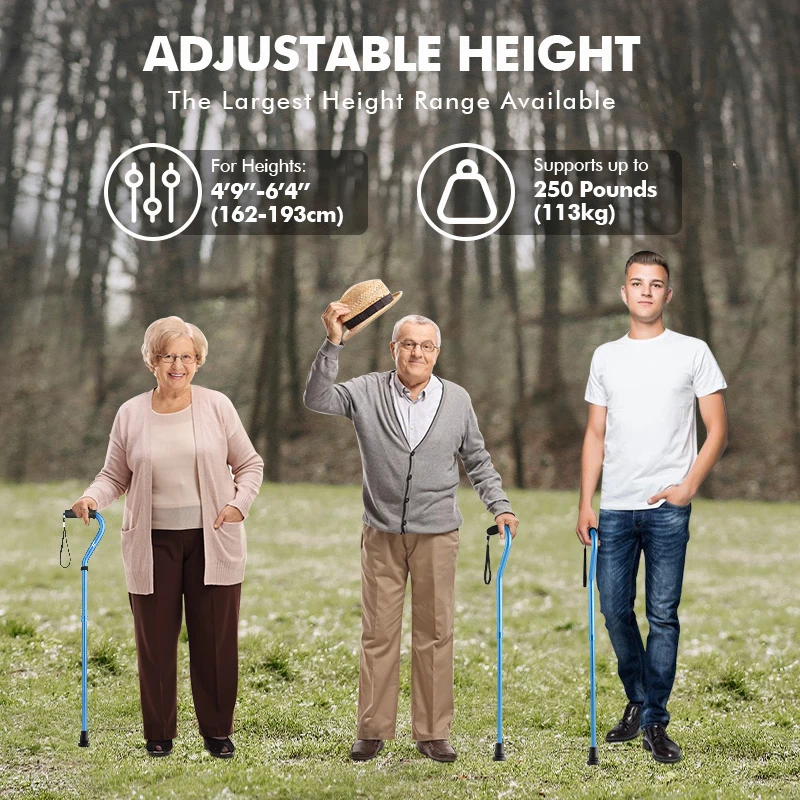 RTS Single Bigger Base Folding Adjustable Aluminum Alloy Walking Stick Cane