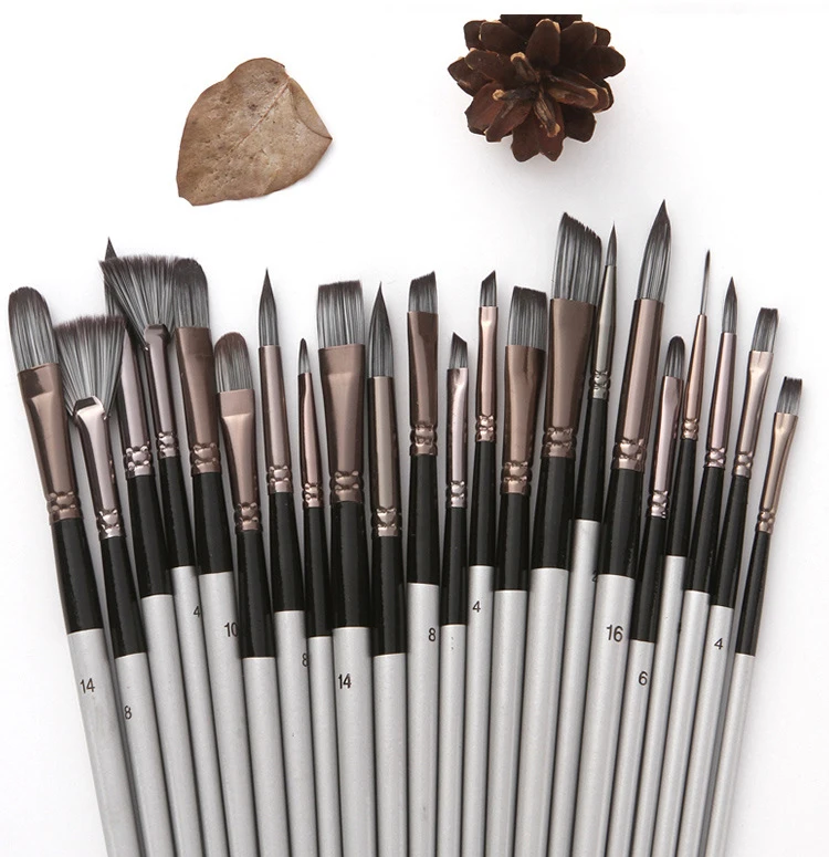 24 pcs Synthetic Artist Paint Brush Set Different Sizes Painting Brushes Suitable for Acrylic Watercolor Oil Gouache Paints