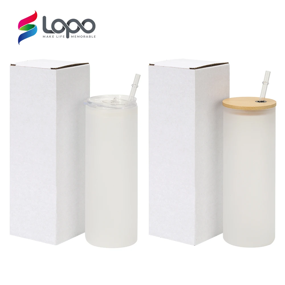 Сублимационная пустая матовая стеклянная кружка с бамбуковой крышкой 25 унций