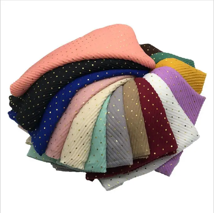 instant crinkle shimmer head scarf hijab gold dots pleated scarves muslim hijab 2020