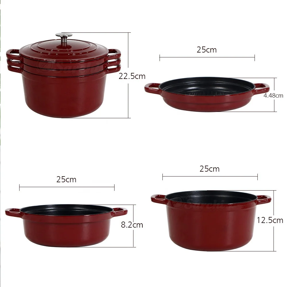 4-in-1 Cast Iron Stackable Cookware Set Enameled Dutch Oven Set