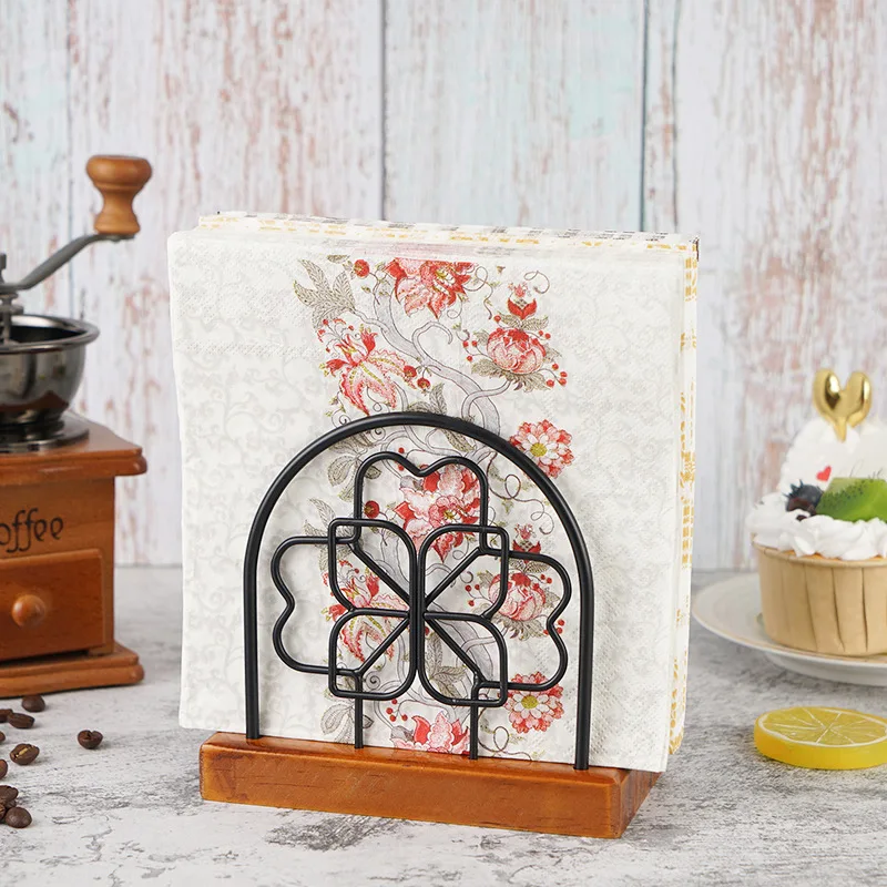 Napkin Holder, Wooden Metal Napkin Dispenser for Tables, Freestanding Tissue Dispenser for Kitchen Countertop Dining Table