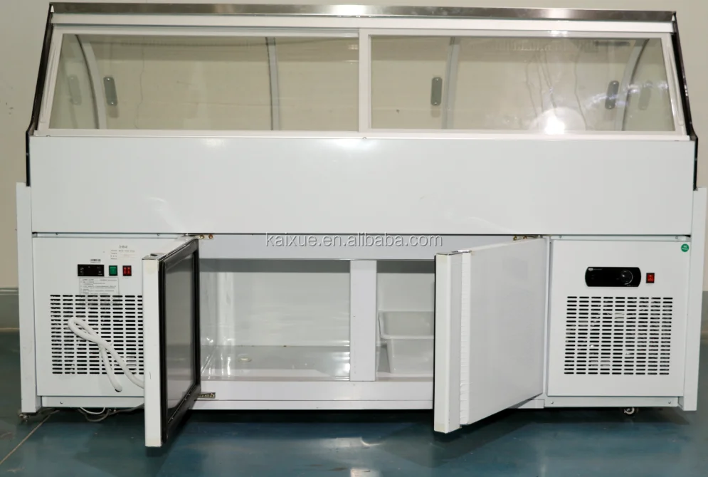 Deli display case chiller counter with freezer storage for deli and meat sale
