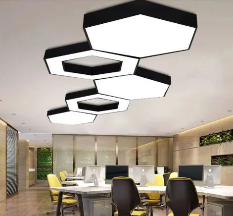 LED Hexagon DIY Ceiling Hanging Light Black Iron Acrylic Pendant Light Workshop Barber Gym Indoor Light Decor