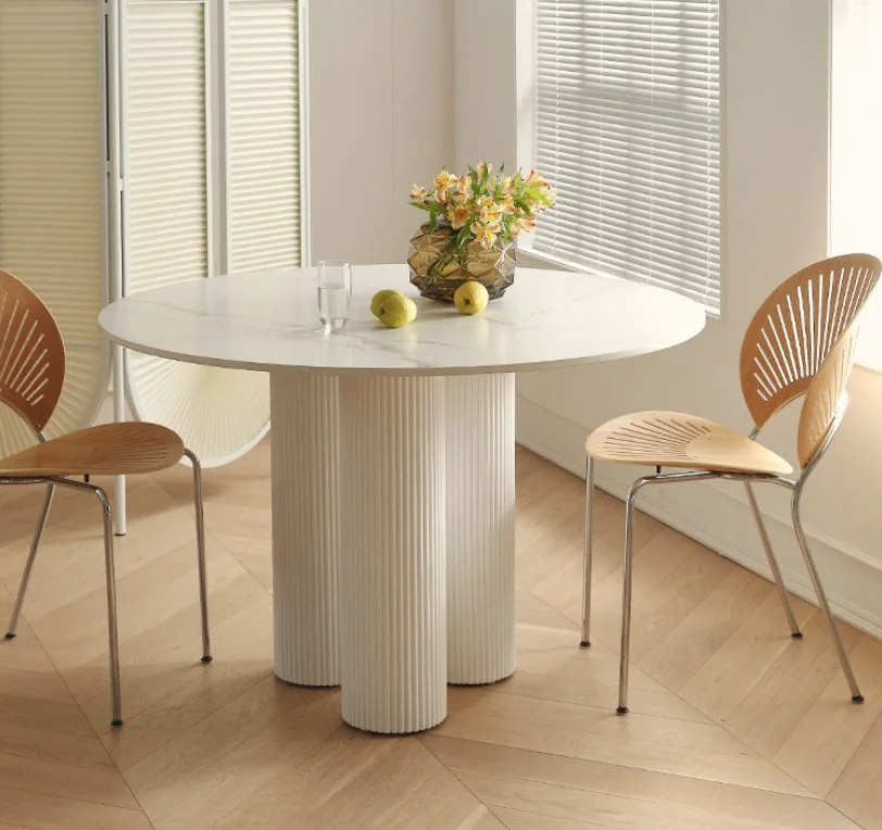 Modern Dining Room Furniture Restaurant Table Set Extendable Round Wooden Dining Table with Wooden Base