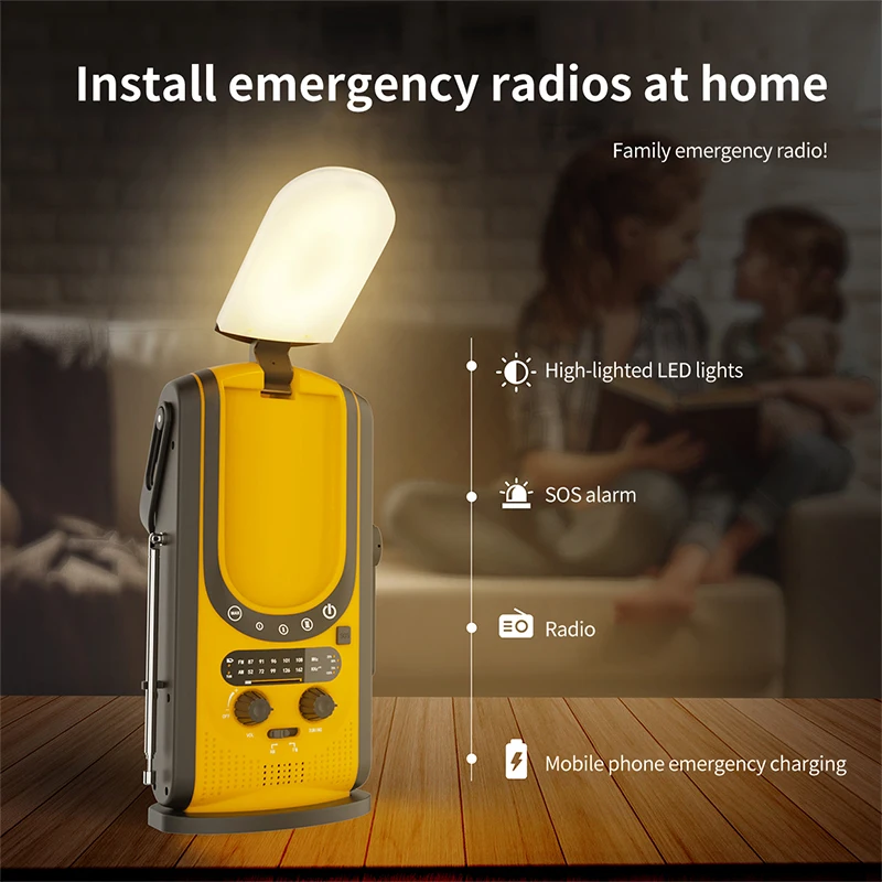 Home Emergency Multi-Function Lighting Radio New Solar Portable Hand-Crank Power Bank Radio Promotional Gift