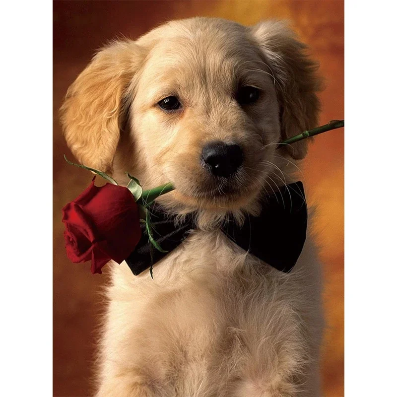 Dog and Rose Flower Canvas Paintings on The Wall Art Posters and Prints Classical Animals Dog General Art Pictures