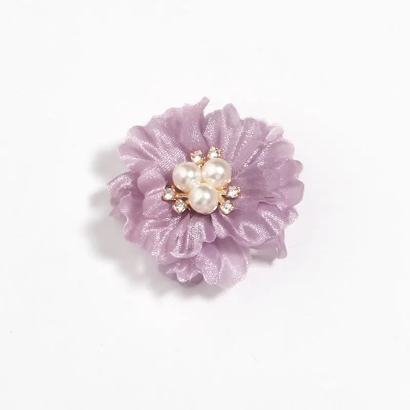 5cm 2inch Shiny Chiffon Fabric Artificial with Pearl Beads for Wedding Dress Brooch Decor Headwear Accessories