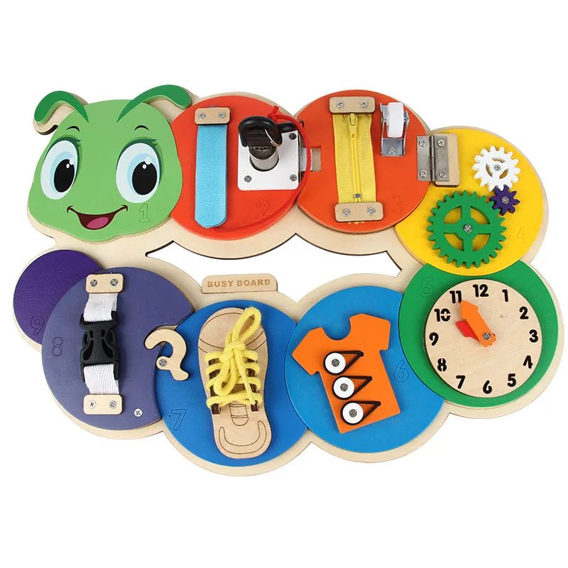 Montessori Children Autism Wooden Multi-function Caterpillar Activity Busy Board Sensory Toys For kids