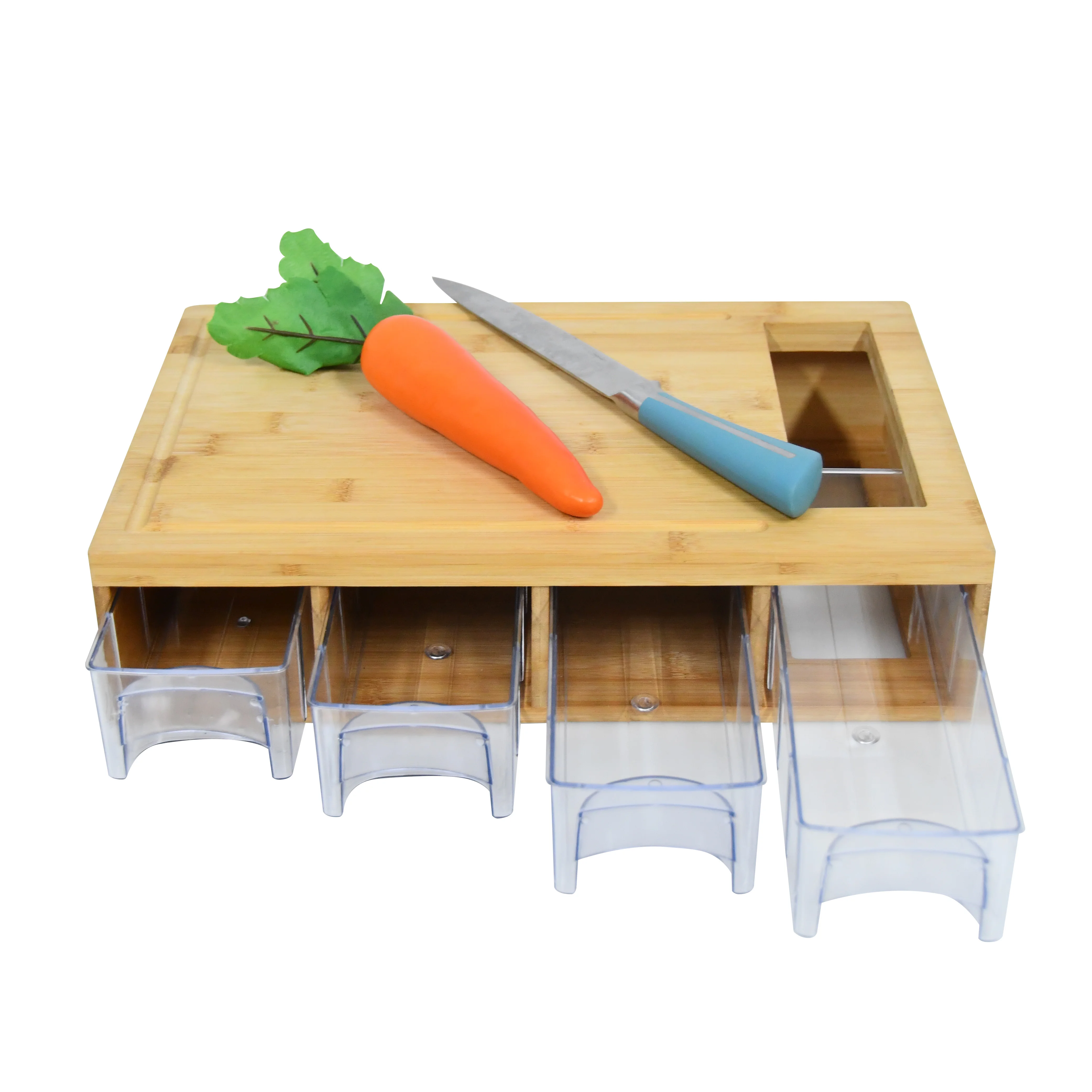 Natural Bamboo Cutting Boards Wooden Chopping Block with 4 Acrylic Containers