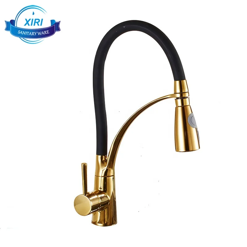 Luxury Brass Deck Mounted Gold Plated Kitchen Sink Faucet Taps Pull Out Single Handle Golden Kitchen Mixers GF1500