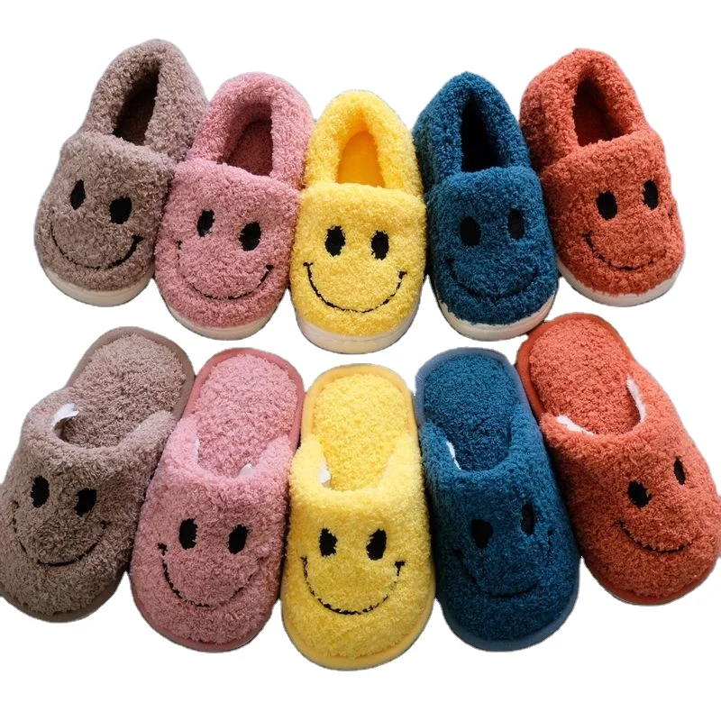 Smile slippers kid 2021 Winter plush floor slippers Boys and Girls home cotton shoes soft sole smiley face kid slippers 2-9years