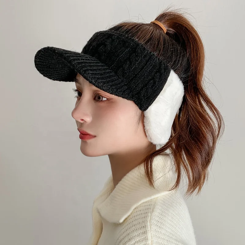 Women Fashion Autumn Winter Duck Tongue Baseball Cap Cycling Ear Protectors Warm Velvet Wool Knitted Hat