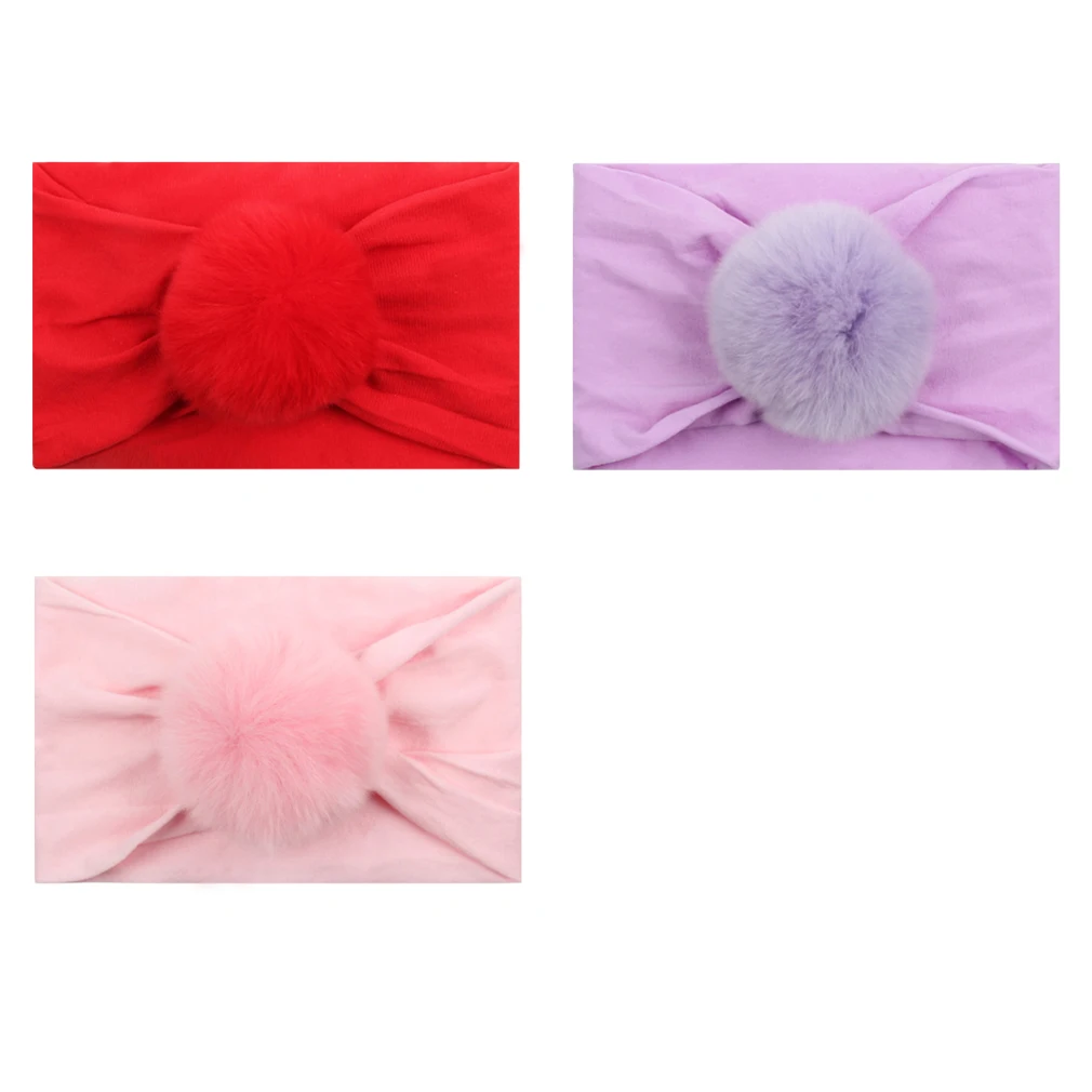 Classical Hair Style Fur Ball Elastic Baby Wide Nylon Headband 2021 New Arrival DIY Hair Accessories Headwear
