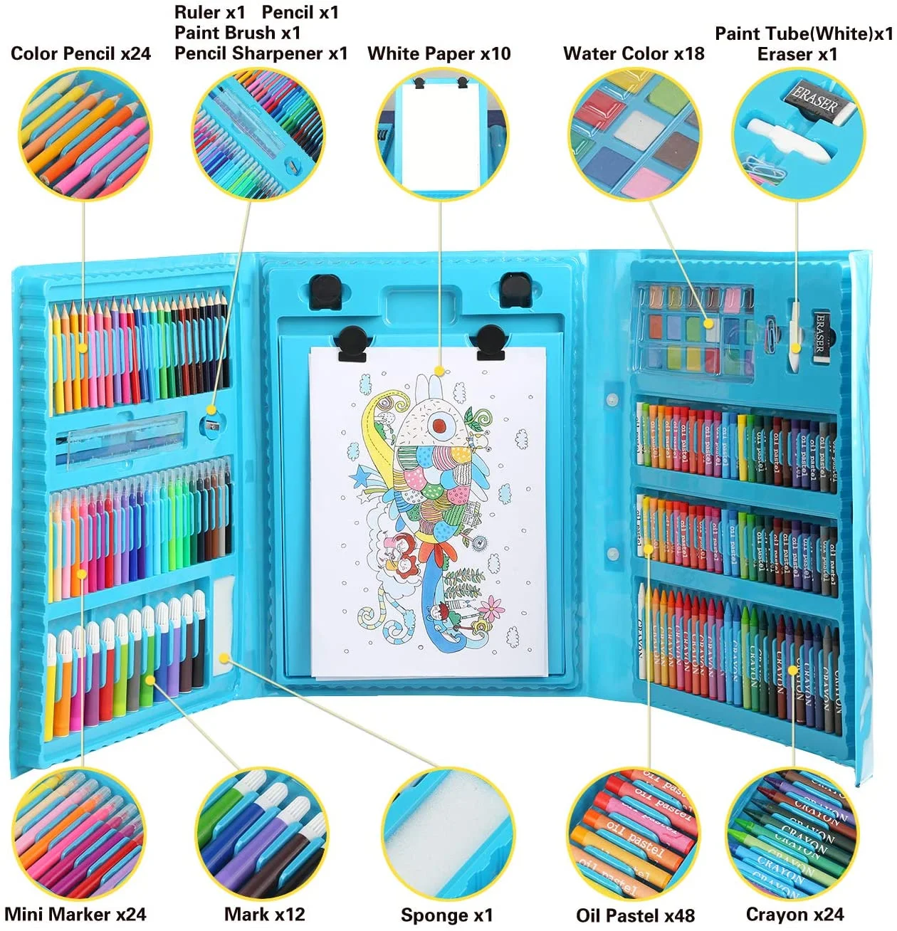 Joybox Watercolor Pen Brush Kids 208 pcs stationery set for drawing and creativity Painting Arts And Crafts Sets For Kids